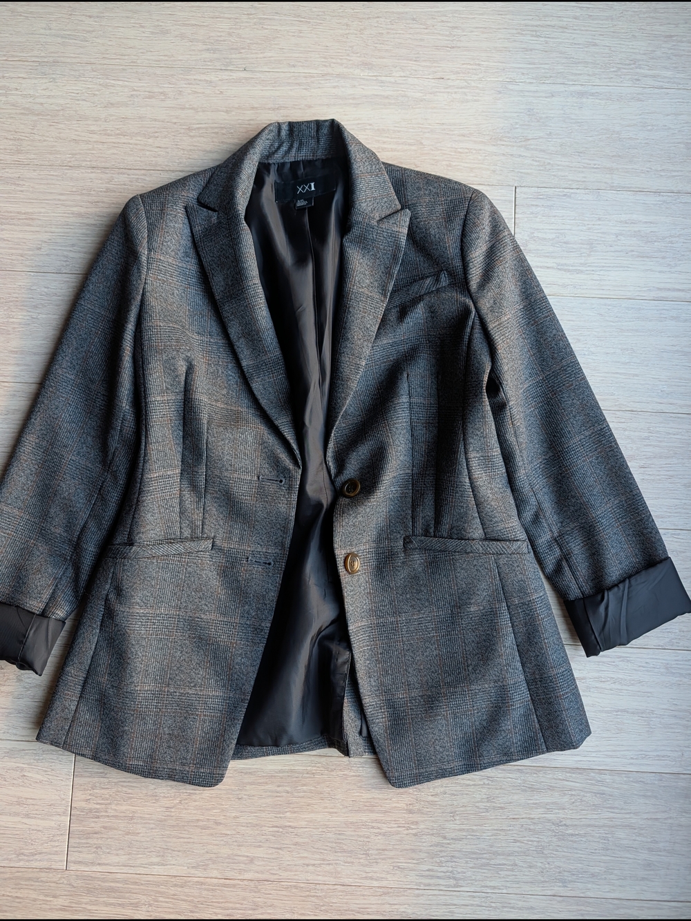 Forever 21 Brown And Gray Plaid Blazer